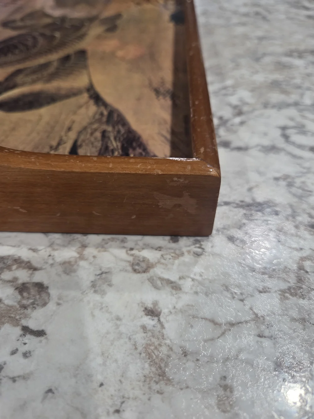 Vintage Style Brown Wood Serving Tray with Duck Illustration MCM